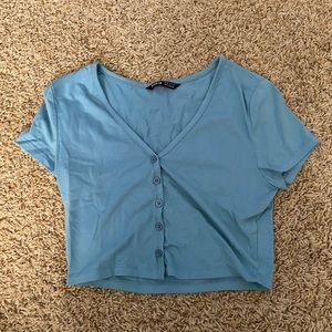 Women’s Cropped Button Up T-shirt